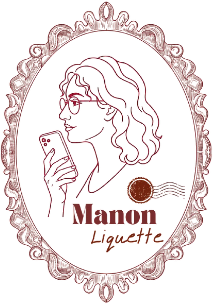 Logo de Manon Liquette : portrait au trait dans un cadre ovale.